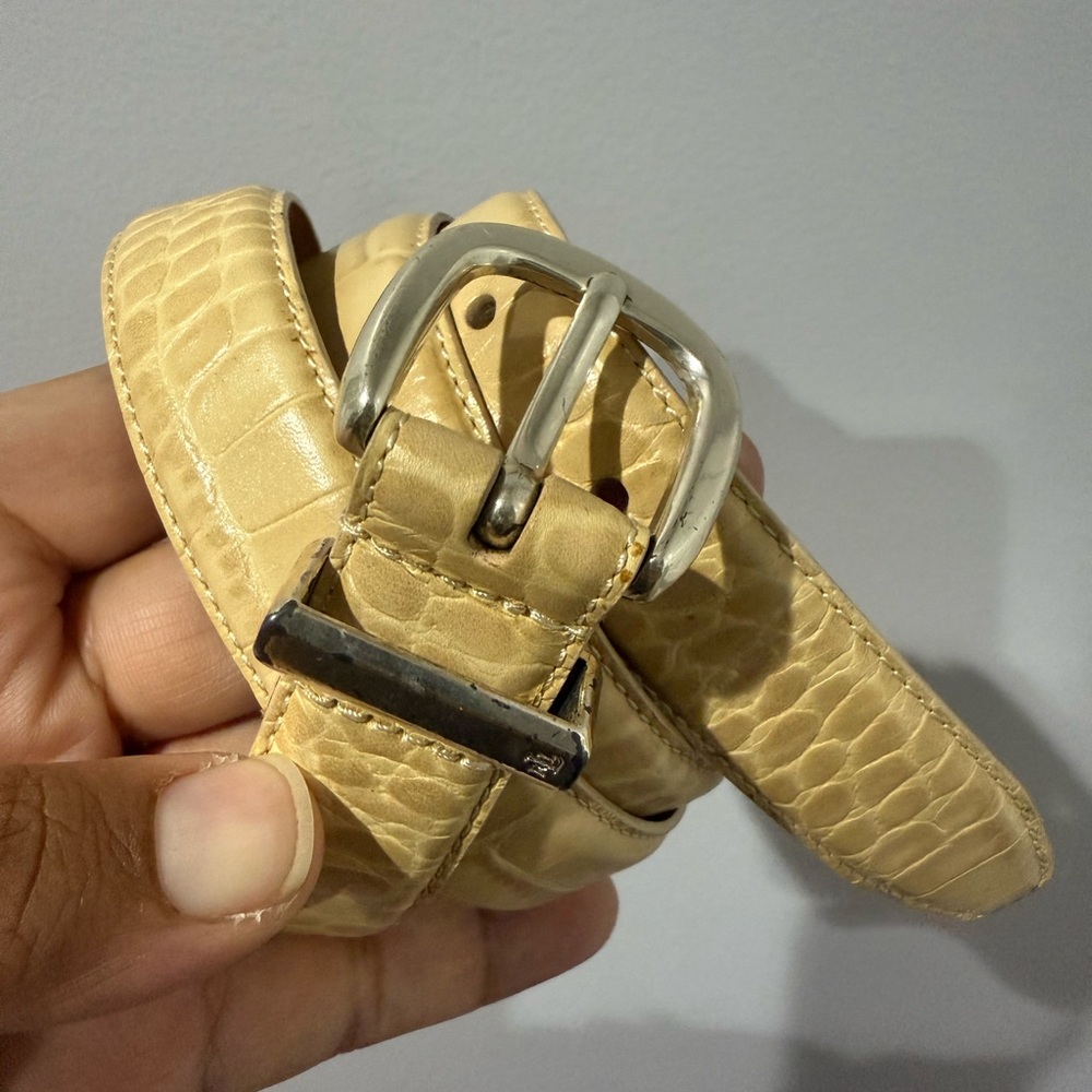 Lauren Ralph Lauren Beige Croc-Embossed Belt with Silver Buckle